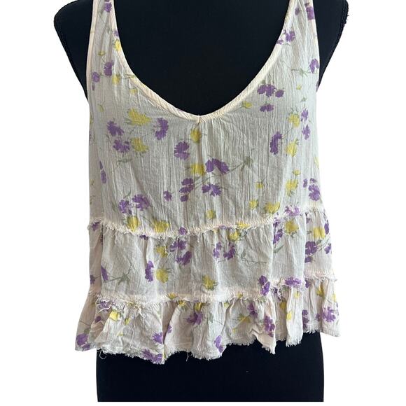 Intimately Free People Pale Pink Cami with Floral Print and Ruffle Detail - S - Picture 8 of 10